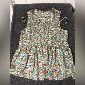 Rose & Olive Floral Sleeveless Smocked Top